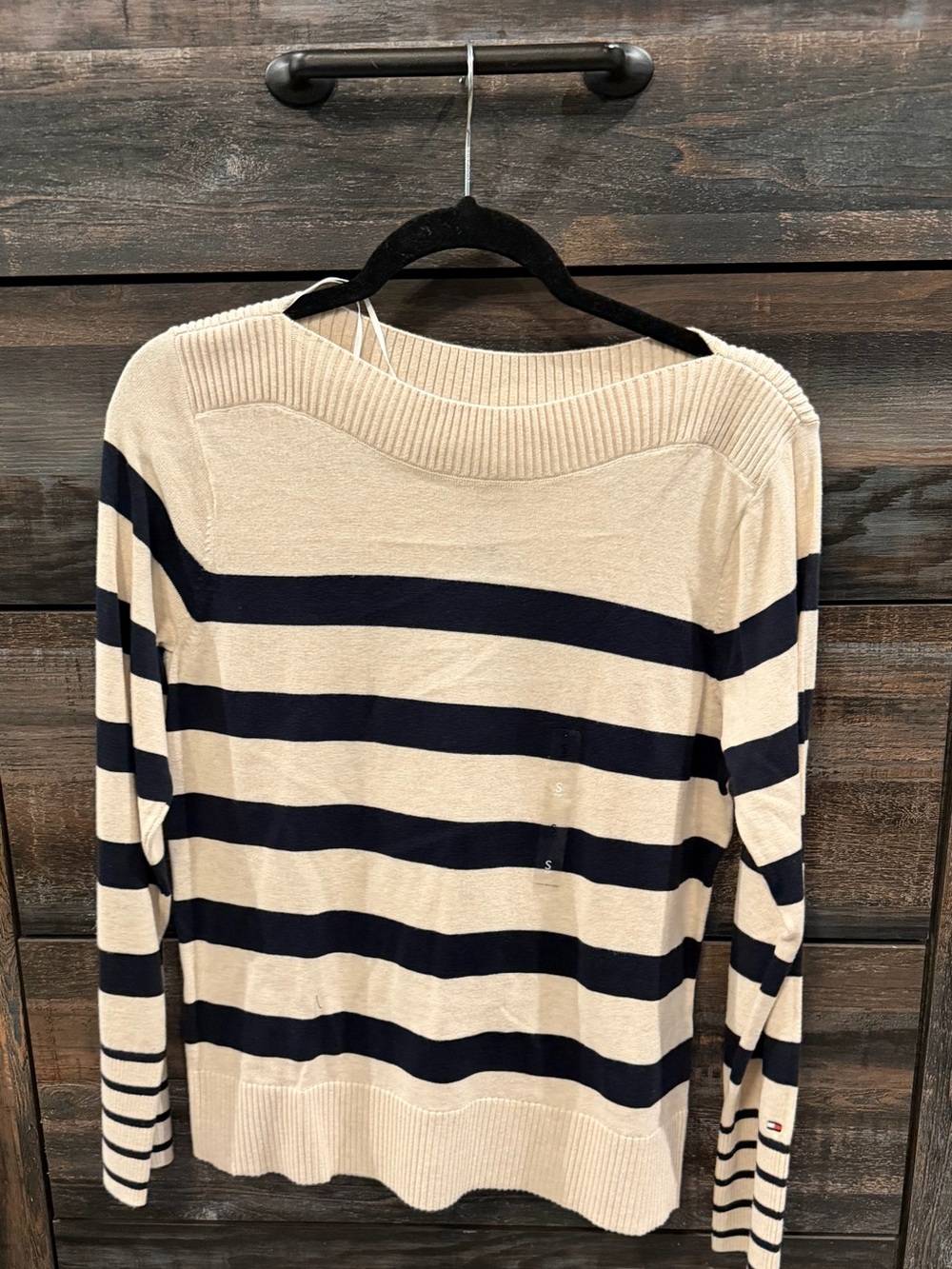 Tommy Hilfiger Cream and Navy Striped Boatneck Sweater